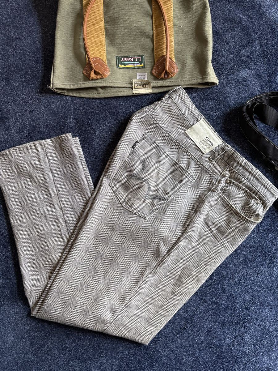 美品 日本製 人気パンツ EDWIN エドウイン 高品質 ストレッチ素材 グレンチェック トラウザーズ パンツ sizeＷ36 胴囲94cm FC543M_画像3
