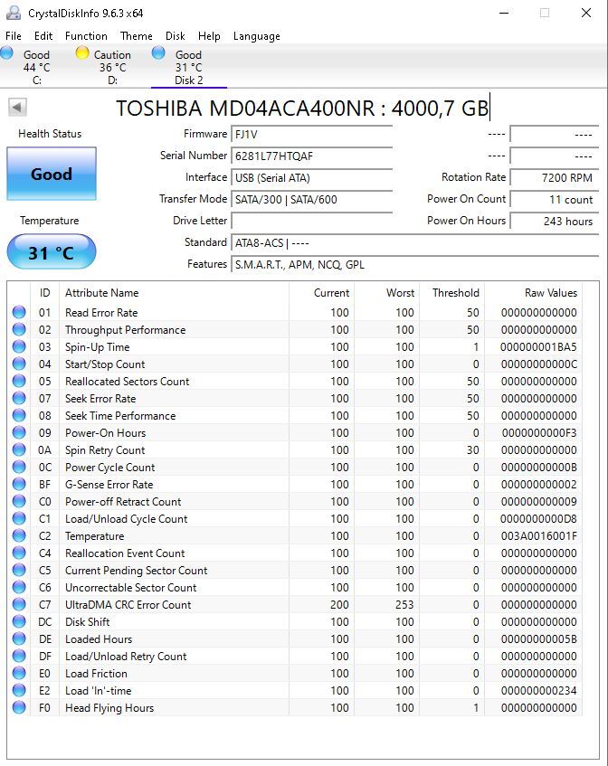 TOSHIBA MD04ACA400NR 【3.5インチHDD】【4TB】【TOSHIBA】【SATA】A_画像3
