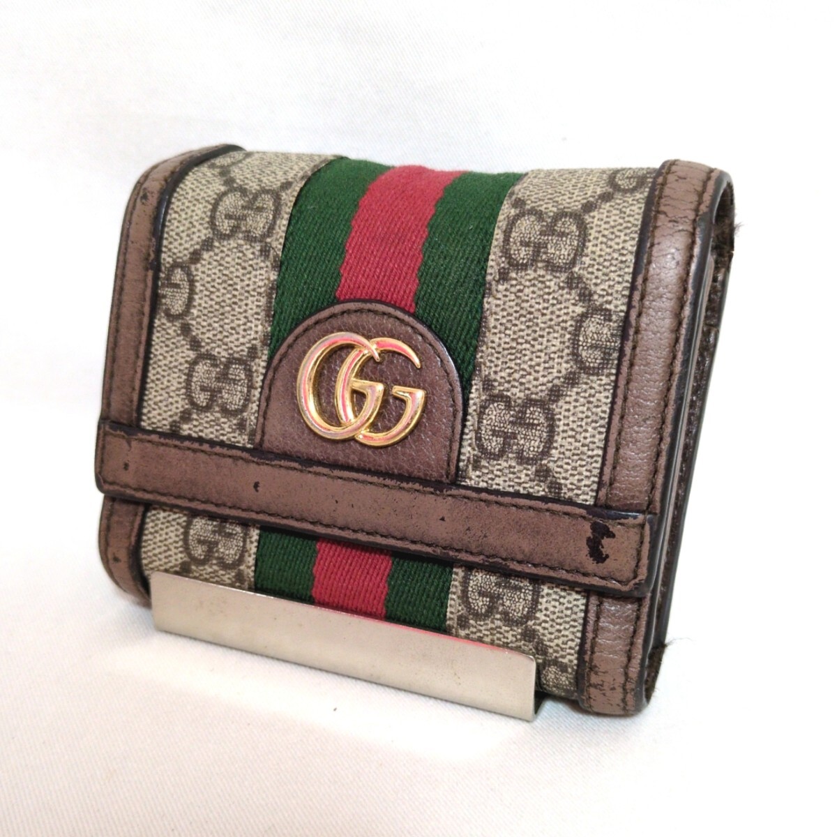 GUCCI グッチ 茶 PVC×レザー オフィディア 三つ折り財布 523174 GUCCI グッチ 茶系 PVC×レザー オフィディア 三つ折り財布 523174