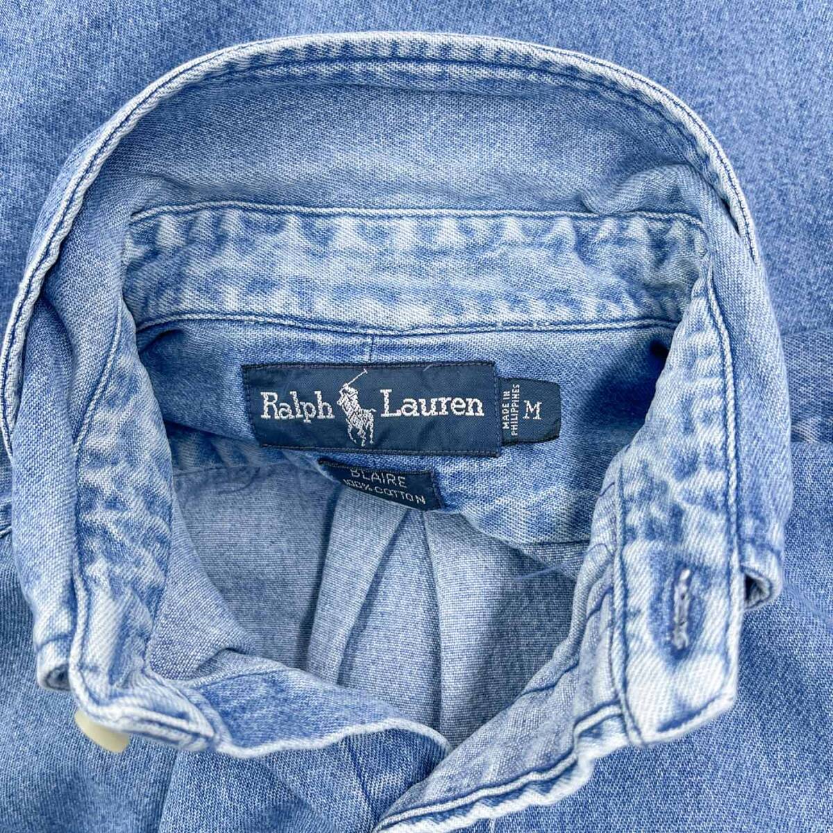 ラルフローレン Ralph Lauren 長袖シャツ メンズ ワンポイント デニムシャツ BLAIRE コットン100% Mサイズ 6-496_画像9