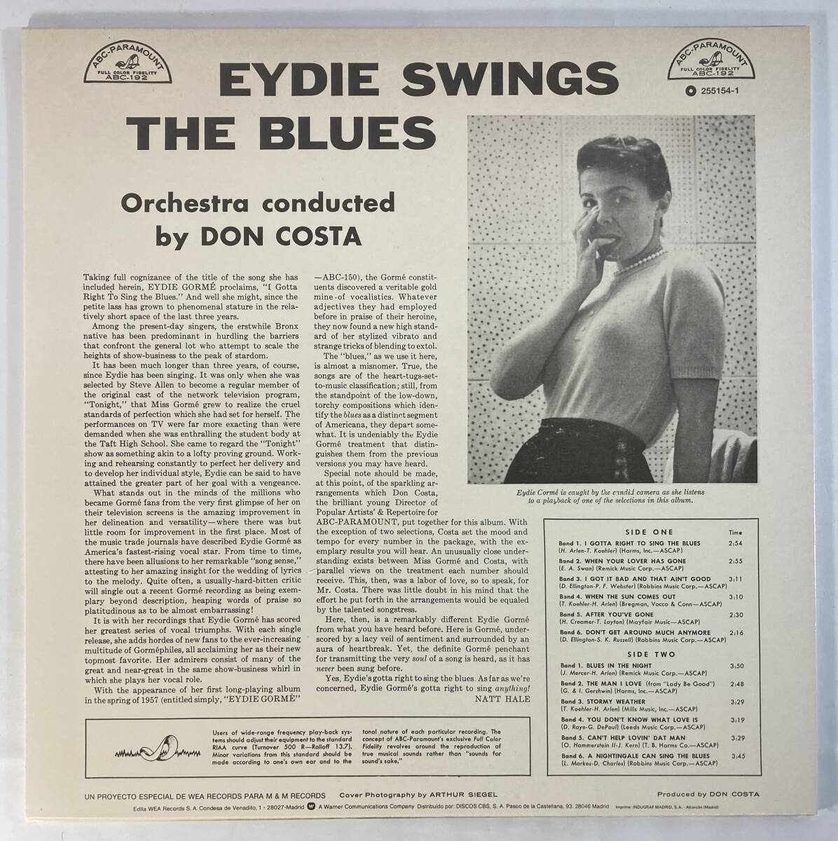 イーディー・ゴーメ (Eydie Gorme) / Swings the blues 西盤LP M&M 255154-1 未使用に近い_画像2