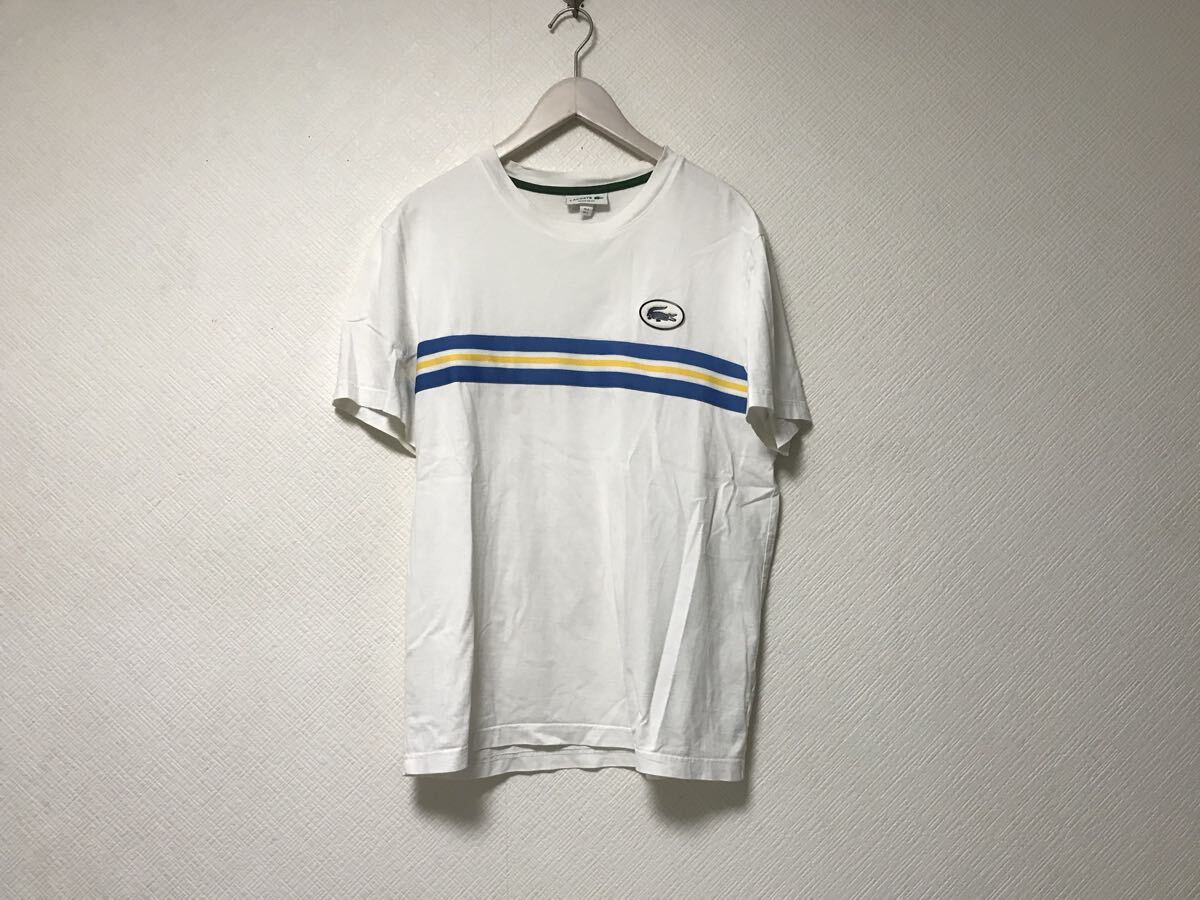 本物ラコステLACOSTEコットンロゴワッペン半袖Tシャツメンズサーフアメカジミリタリーワークビジネススーツモードゴルフ白ホワイトL_画像1