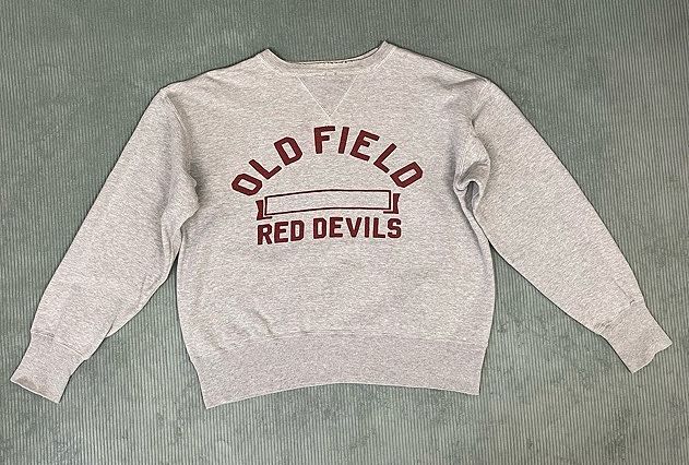 ジョーマッコイ JOE McCoy BALL PARK クルー スウェット 両V OLD FIELD RED DEVILS 染込みプリント グレー 42 [ta-1496]