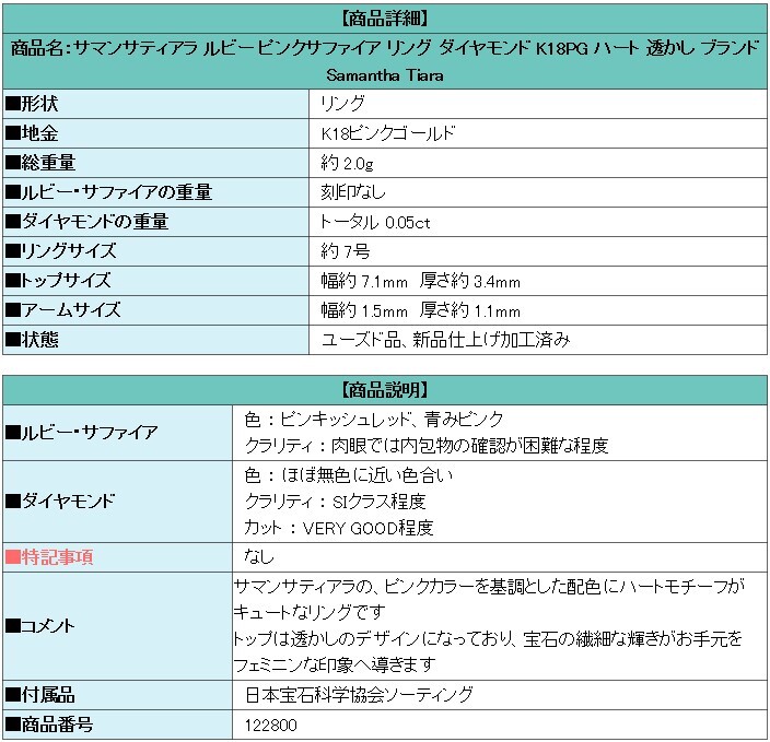サマンサティアラ ルビー サファイア リング ダイヤモンド K18PG 送料無料 美品 中古 SH122800_画像6