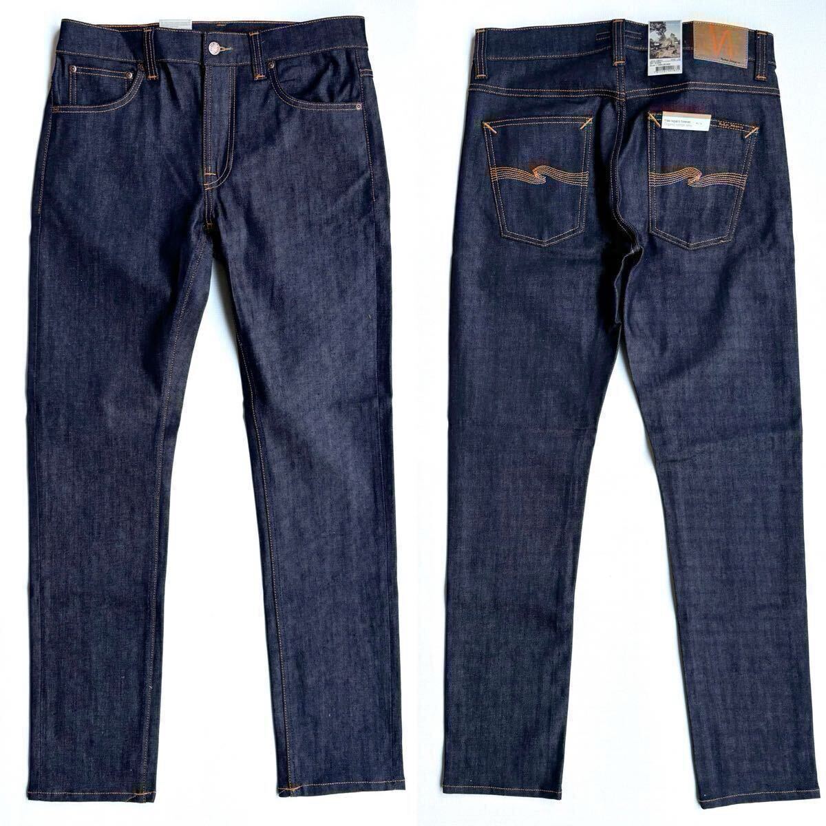 32 新品 Nudie Jeans ヌーディー ジーンズ Lean Dean Dry 16 Dips ストレッチ デニム 定3.08万 濃色 生デニム イタリア製 メンズ 送料無料_画像4