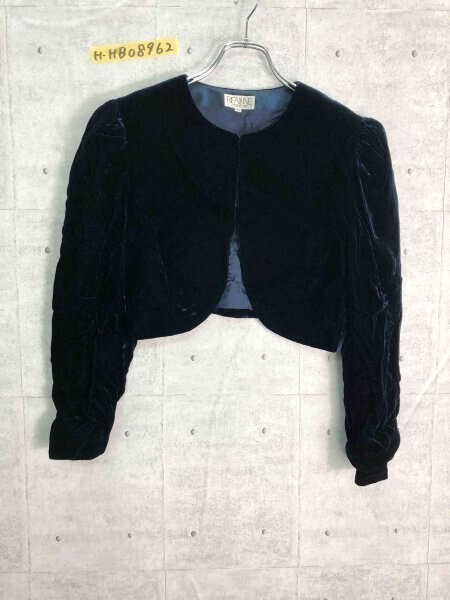 RIFANNE レディース 肩パッド フロントホック 里地 レトロ ショート丈 ベロア ボレロ ジャケット 11 ネイビー