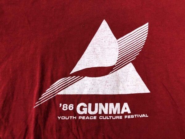 昭和レトロ 80s 1986 群馬 ユースピースカルチャーフェスティバル GUNMA YOUTH PEACE CULTURE FES 半袖Tシャツ 日本制 コットン100% 赤