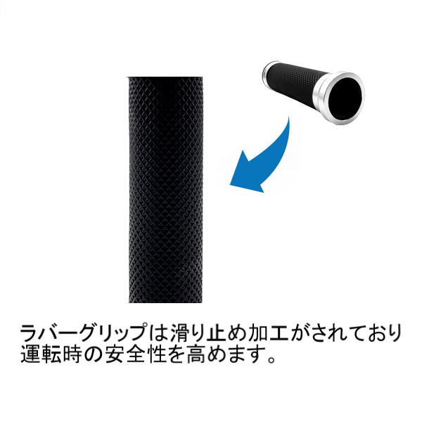 新品 汎用 バイク ハンドル グリップ 青 左右 セット 22.2 mm 原付 カスタム カバー アルミ ラバー ブルー バーエンド 非貫通 定形外 送込