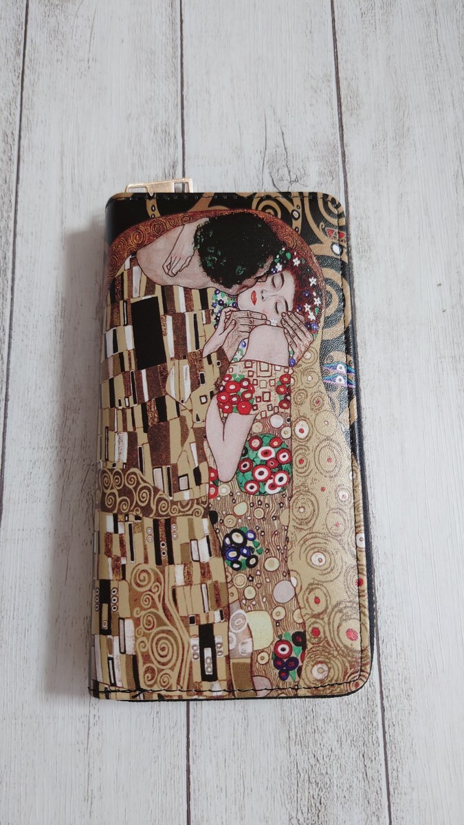 名画 長財布 クリムト 接吻 男女兼用 ラウンドファスナー 財布 アート_画像2