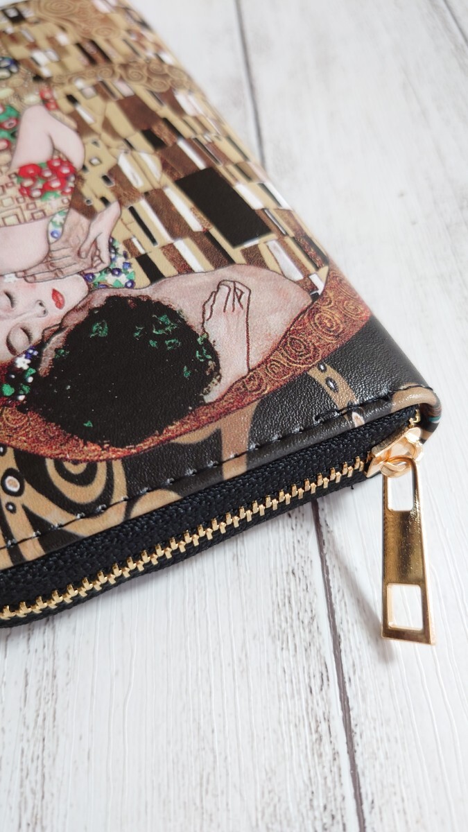 名画 長財布 クリムト 接吻 男女兼用 ラウンドファスナー 財布 アート_画像3