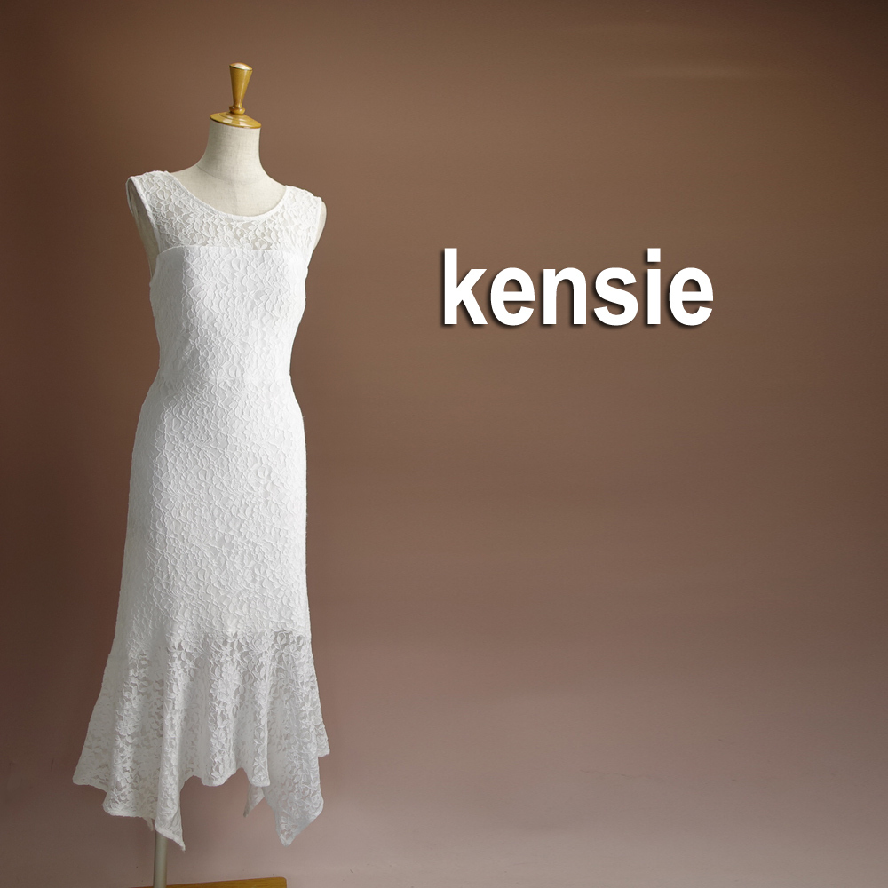 新品.KENSIE ケンジー 4/9号 白 花柄 総 レース ノースリーブ ロング ワンピース ドレス 結婚式 演奏会 華26N1402_画像1