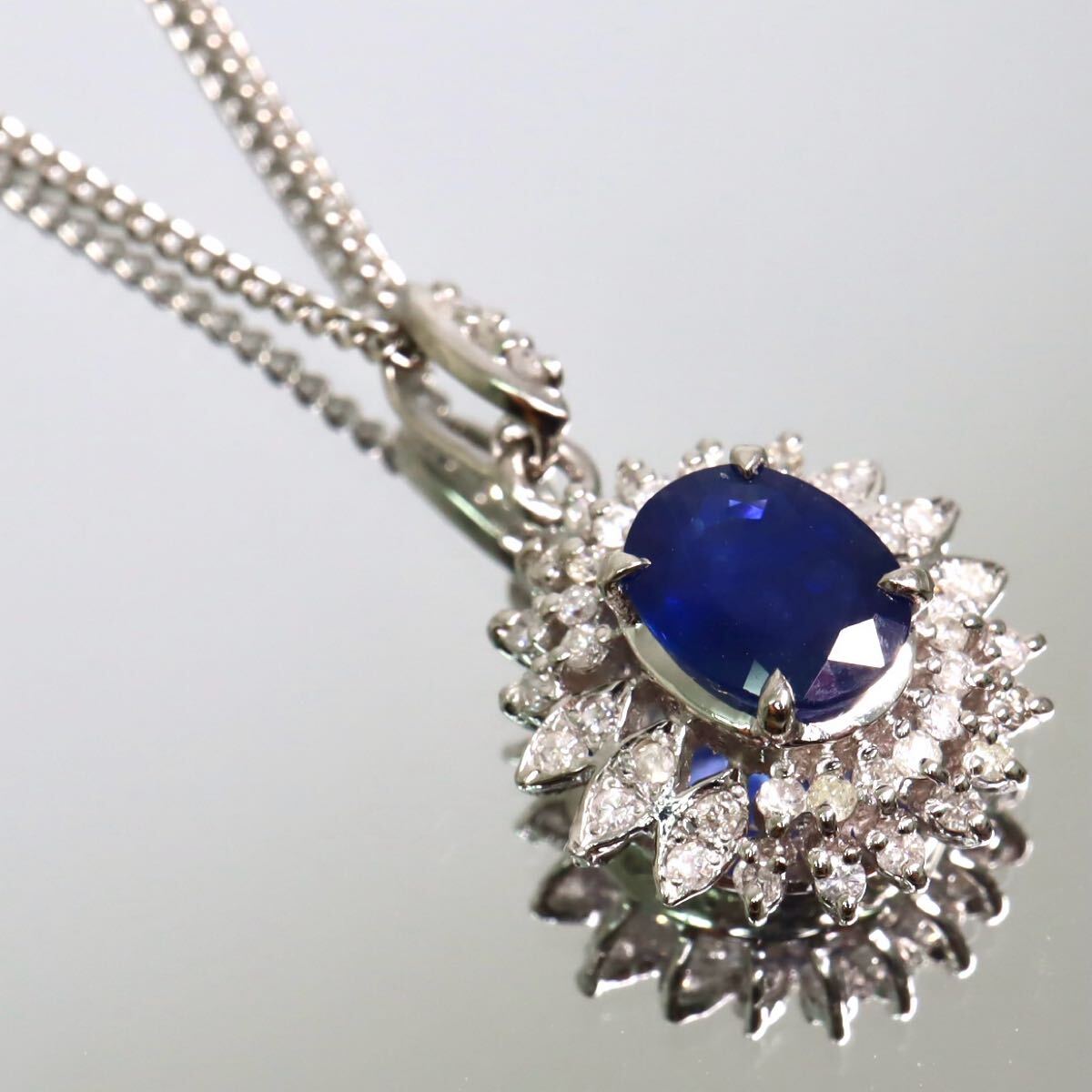 天然サファイア ダイヤ付ペンダント Pt900/Pt850!!1.28/0.32ct!!ソ付き(GGSJ)◇天然サファイア