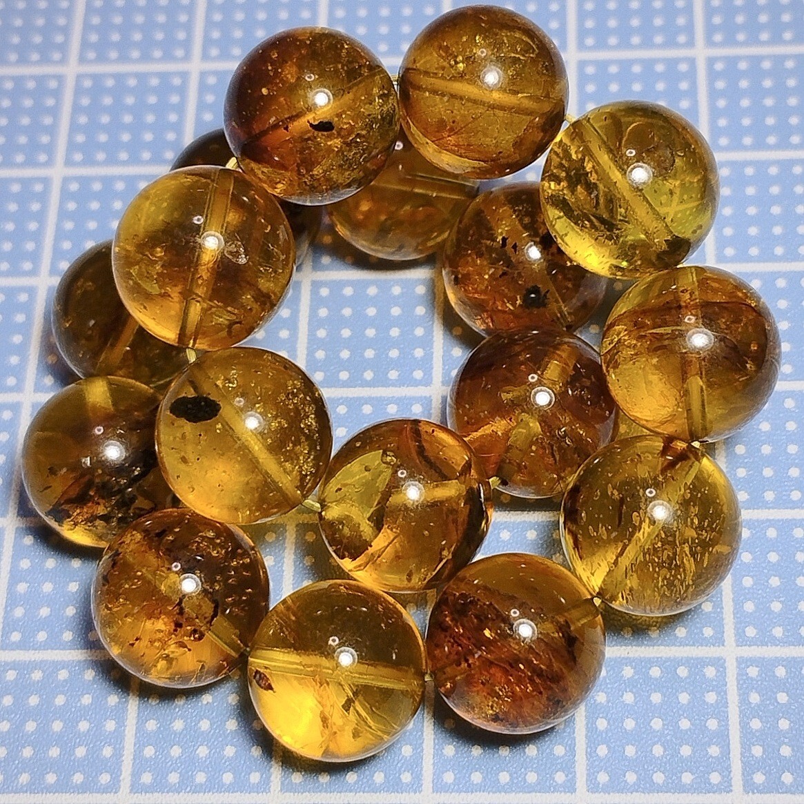 高品質 ブルーアンバー 天然琥珀 虹アンバー ブレスレット 11.5㎜ 16㎝_画像9