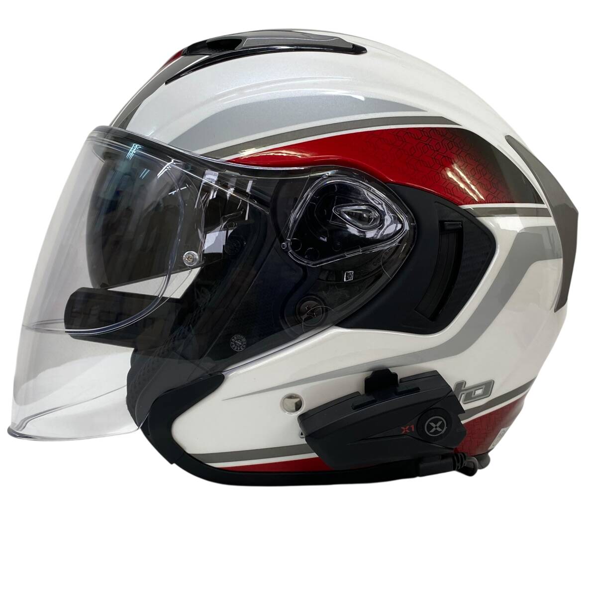【美品】 OGK Kabuto オージーケーカブト EXCEED DEUCE ジェットヘルメット ※XGP X1インカム付き 白/赤系 ホワイト/レッド系 S 21622-100