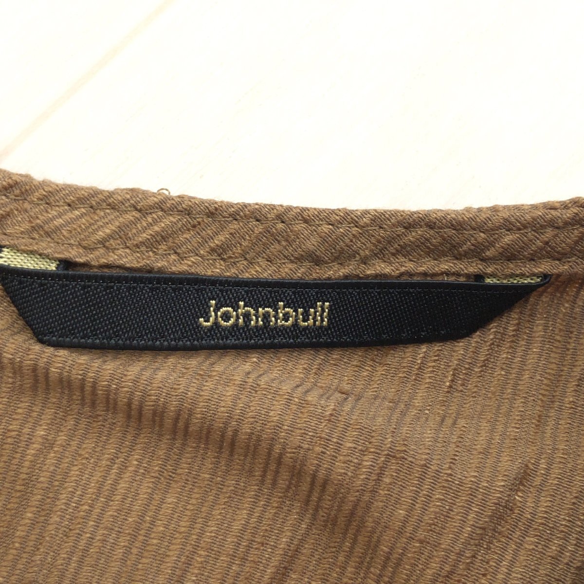 Johnbull ジョンブル 麻 リネン コットン 編み上げ フレンチスリーブ ドレス ワンピース F ブラウン 日本制 ミモレ丈 半袖 レディース