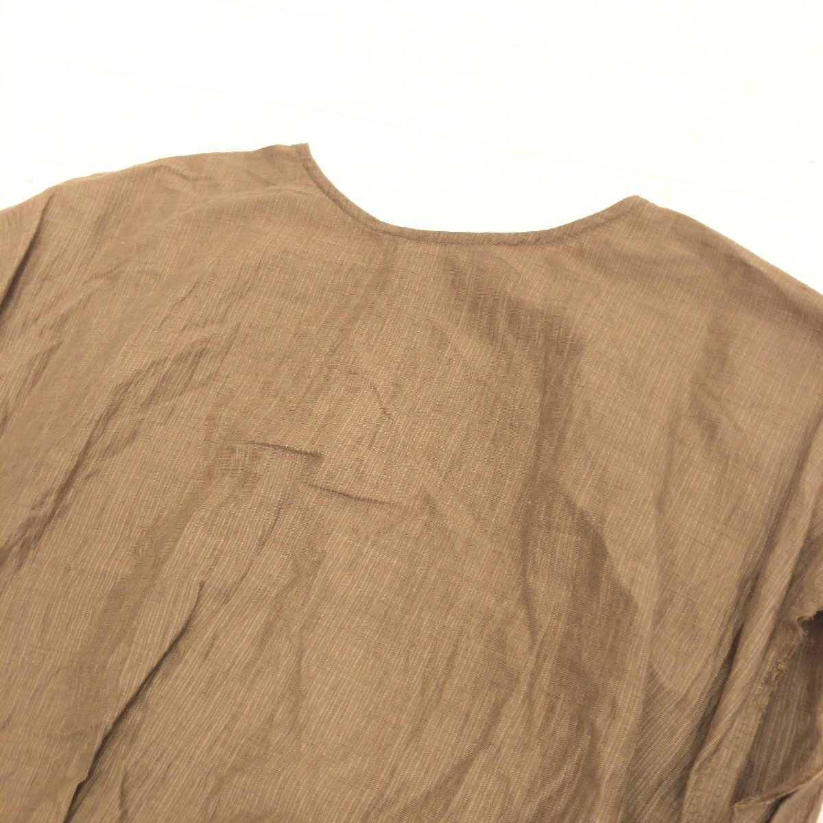 Johnbull ジョンブル 麻 リネン コットン 編み上げ フレンチスリーブ ドレス ワンピース F ブラウン 日本制 ミモレ丈 半袖 レディース