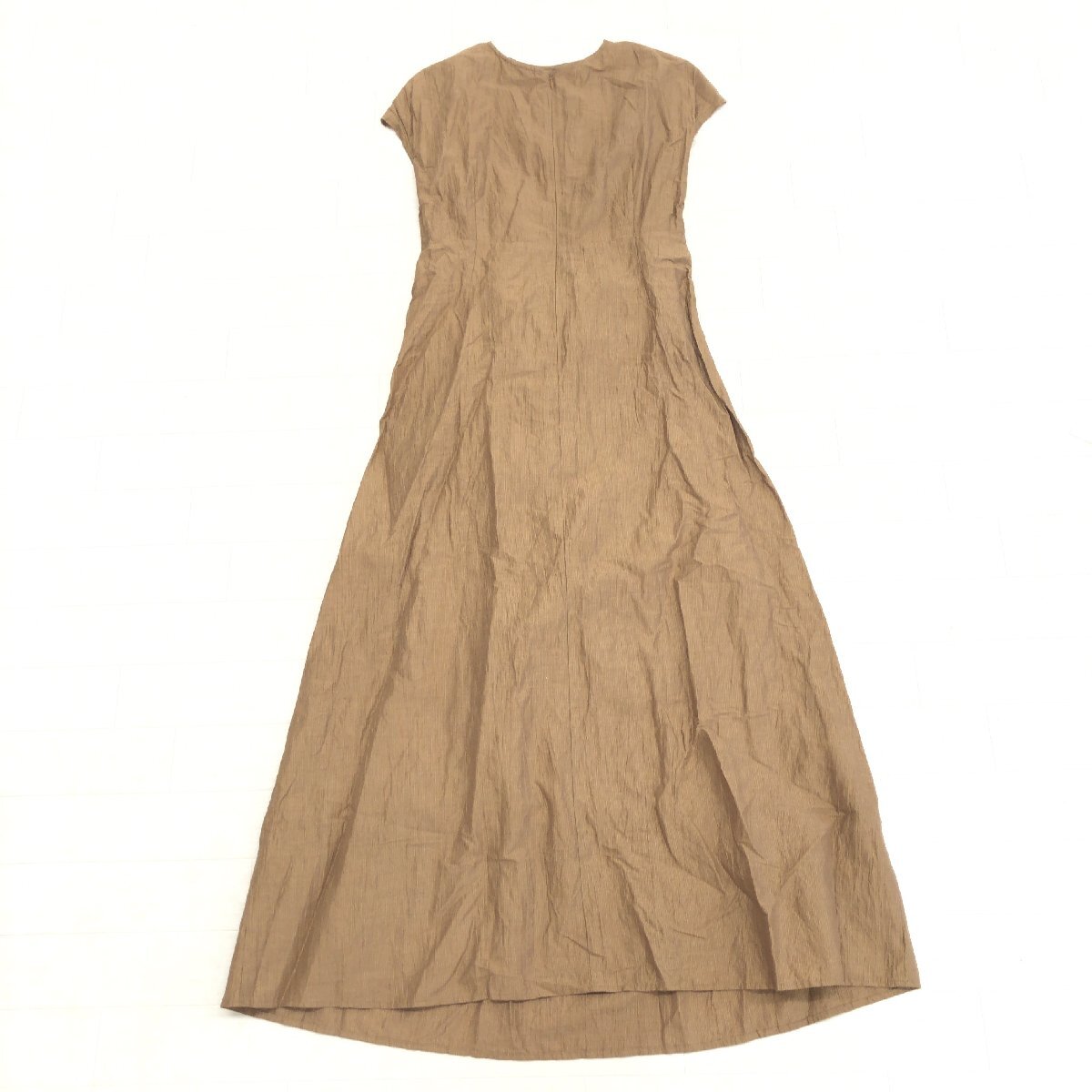 Johnbull ジョンブル 麻 リネン コットン 編み上げ フレンチスリーブ ドレス ワンピース F ブラウン 日本制 ミモレ丈 半袖 レディース