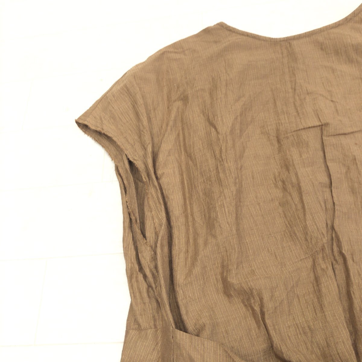 Johnbull ジョンブル 麻 リネン コットン 編み上げ フレンチスリーブ ドレス ワンピース F ブラウン 日本制 ミモレ丈 半袖 レディース