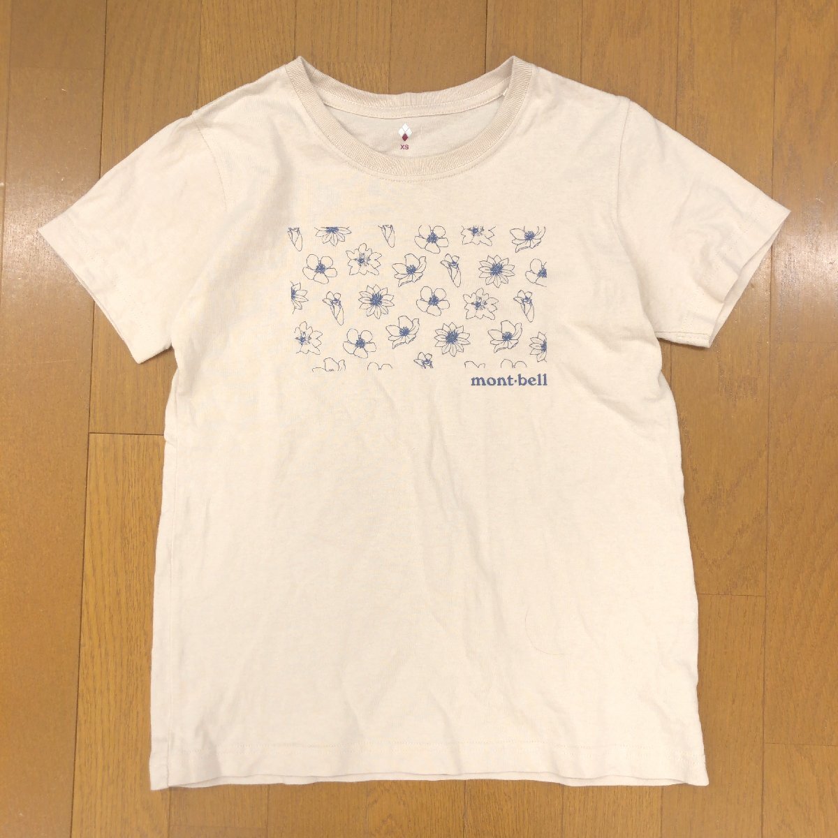 mont-bell モンベル #2104773 ペアスキン コットン プリント Tシャツ XS ベージュ カットソー 半袖 レディース アウトドア キャンプ_画像1