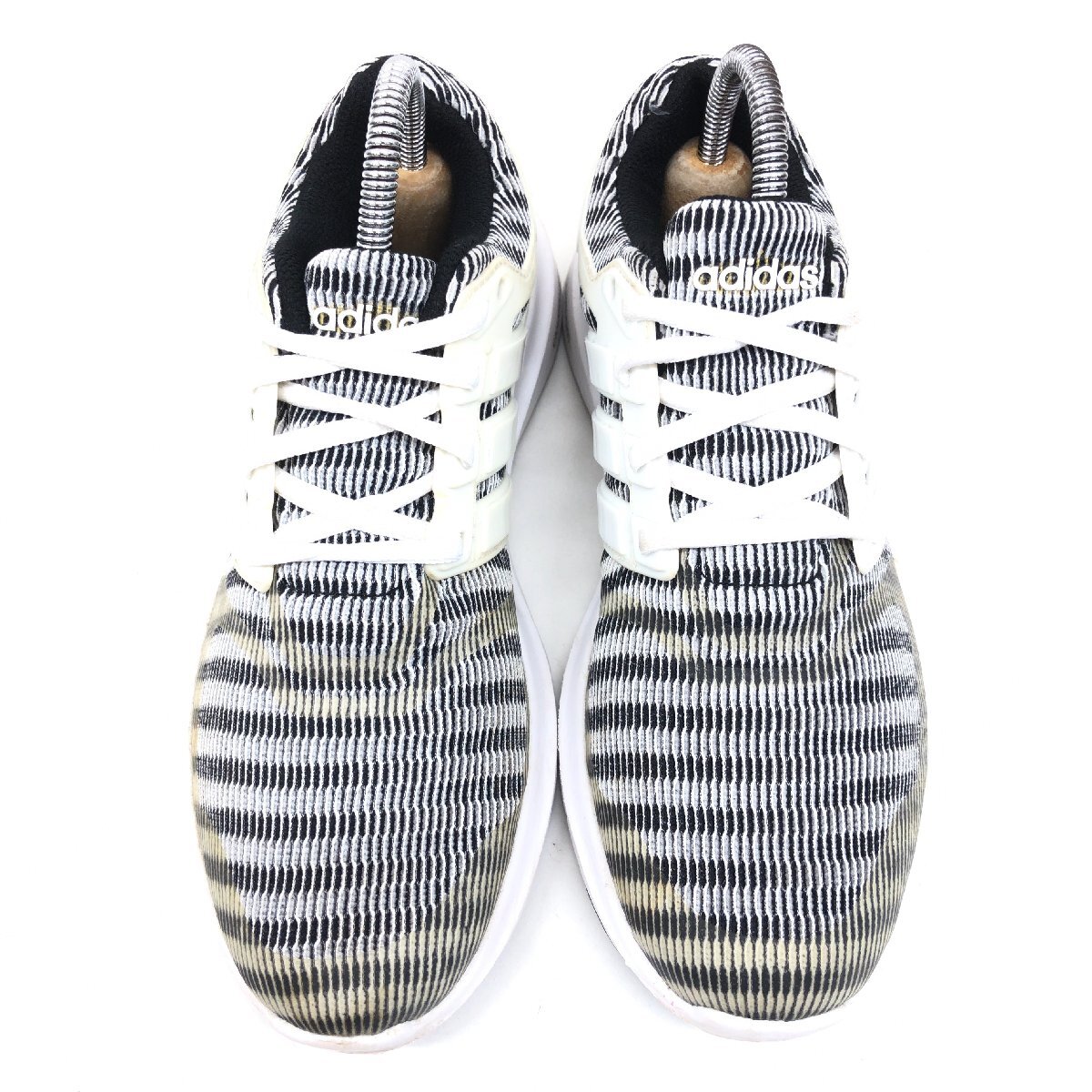 ●adidas アディダス エナジークラウドV ニット ランニングシューズ 23cm 白×黒 スニーカー ジョギング トレーニング ジム レディース