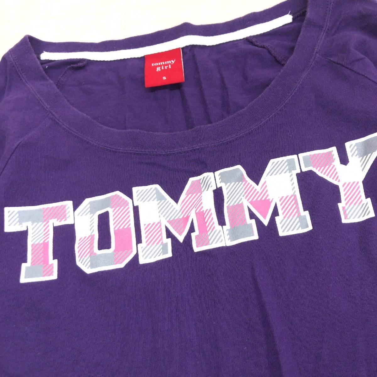 TOMMY GIRL トミーガール トミーヒルフィガー コットン100% オープンネック ロゴ Tシャツ S パープル 日本製 ロンT 長袖 y2k archive 平成_画像4
