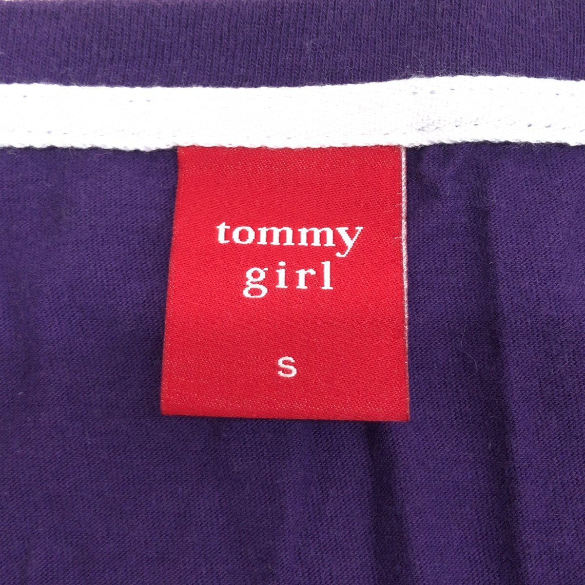 TOMMY GIRL トミーガール トミーヒルフィガー コットン100% オープンネック ロゴ Tシャツ S パープル 日本製 ロンT 長袖 y2k archive 平成_画像3