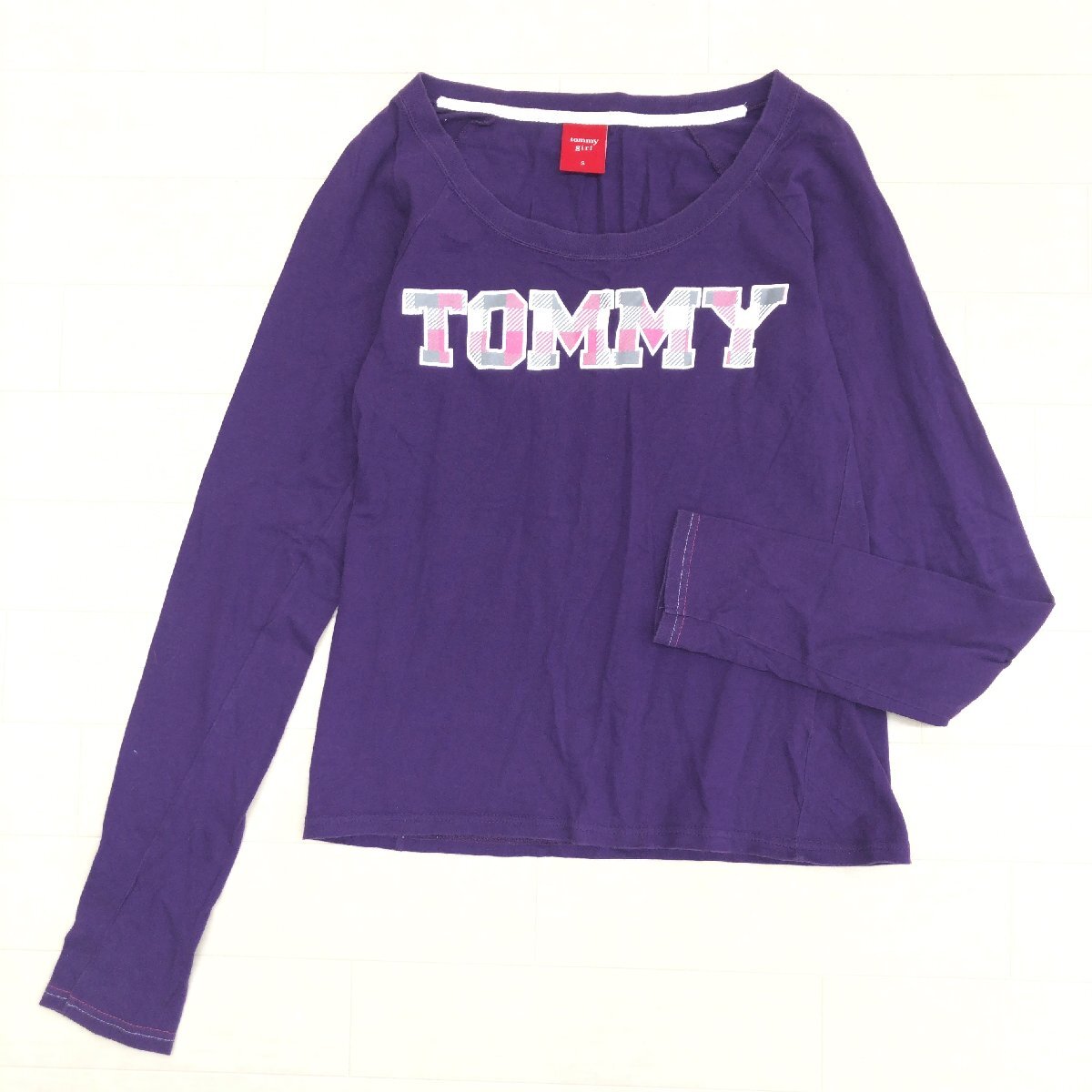 TOMMY GIRL トミーガール トミーヒルフィガー コットン100% オープンネック ロゴ Tシャツ S パープル 日本製 ロンT 長袖 y2k archive 平成_画像1