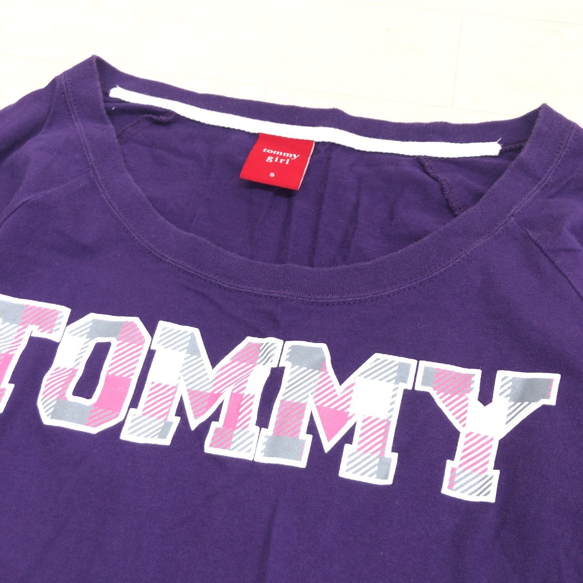 TOMMY GIRL トミーガール トミーヒルフィガー コットン100% オープンネック ロゴ Tシャツ S パープル 日本製 ロンT 長袖 y2k archive 平成_画像5