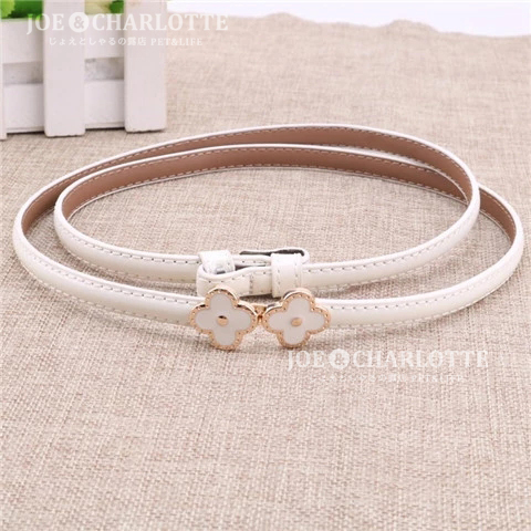 【白】クローバーバックル エナメル素材 1cm PU レザー細 アクセントベルト _画像3