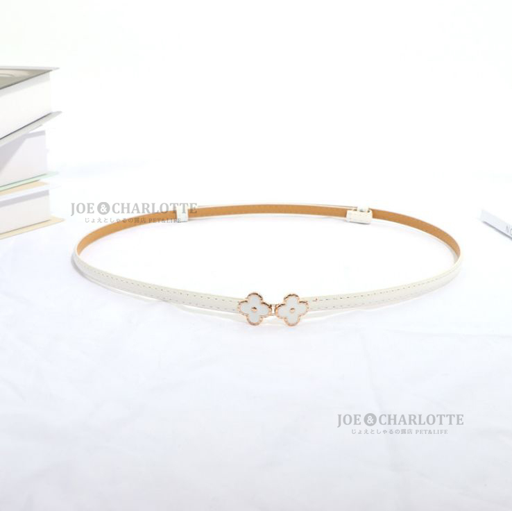 【白】クローバーバックル エナメル素材 1cm PU レザー細 アクセントベルト _画像2