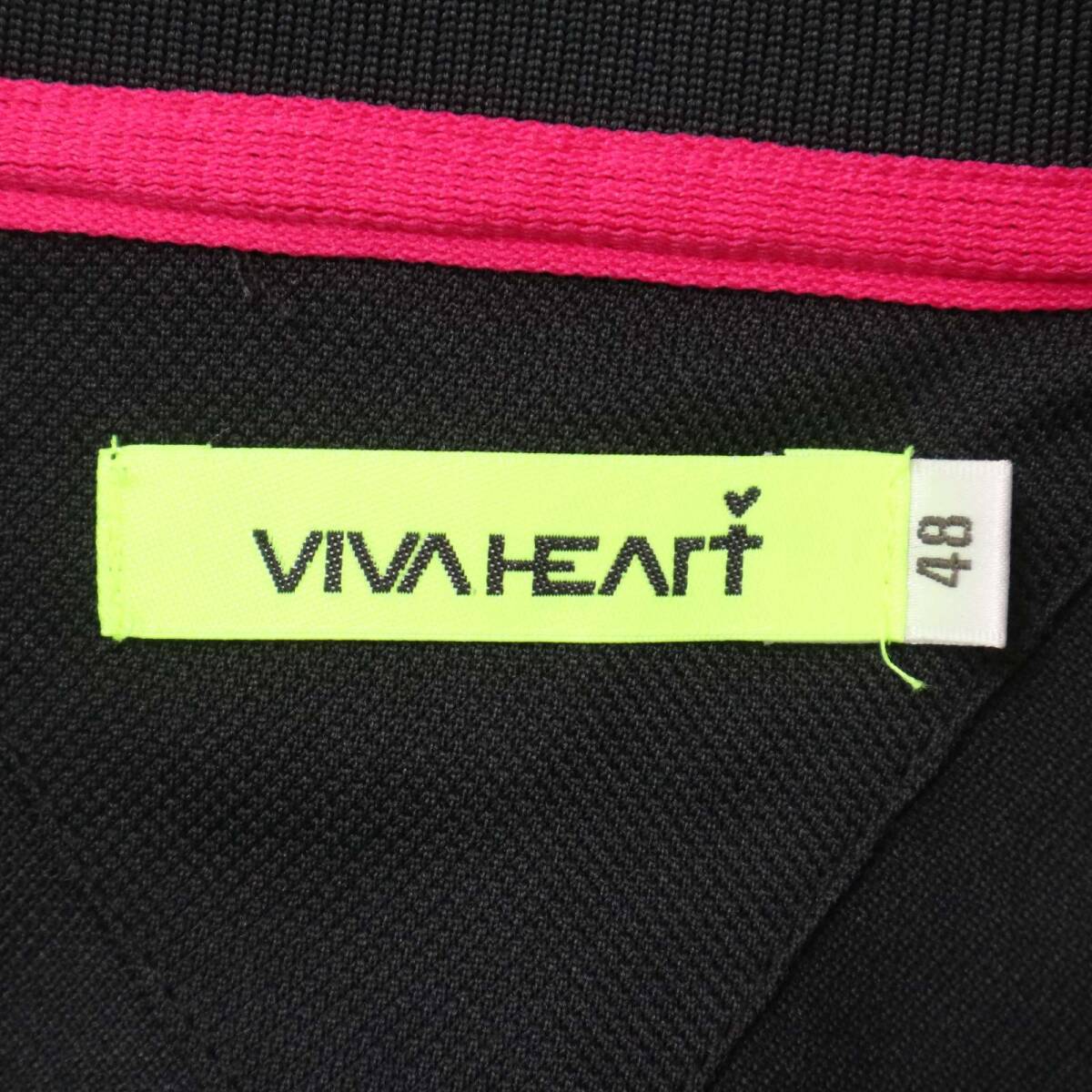 VIVA HEART ビバハート ゴルフ 春夏 ロゴ★ 吸汗速乾 半袖 鹿の子 ポロシャツ Sz.48 メンズ 黒_画像6