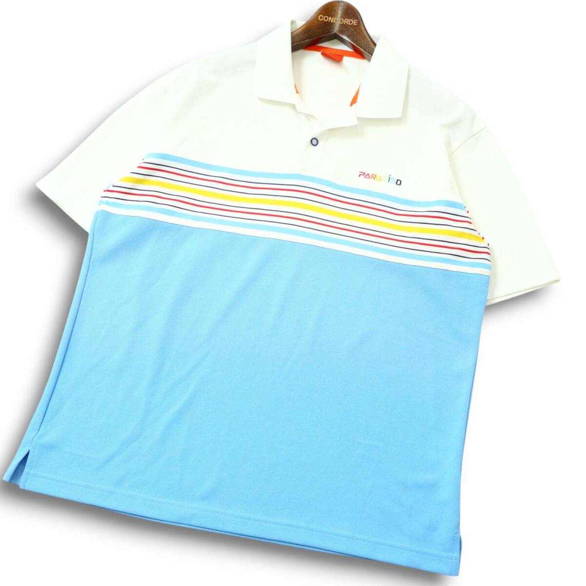 Paradiso パラディーゾ ゴルフ 春夏 ロゴ刺繍★ 半袖 ボーダー ポロシャツ Sz.M メンズ 日本製_画像1