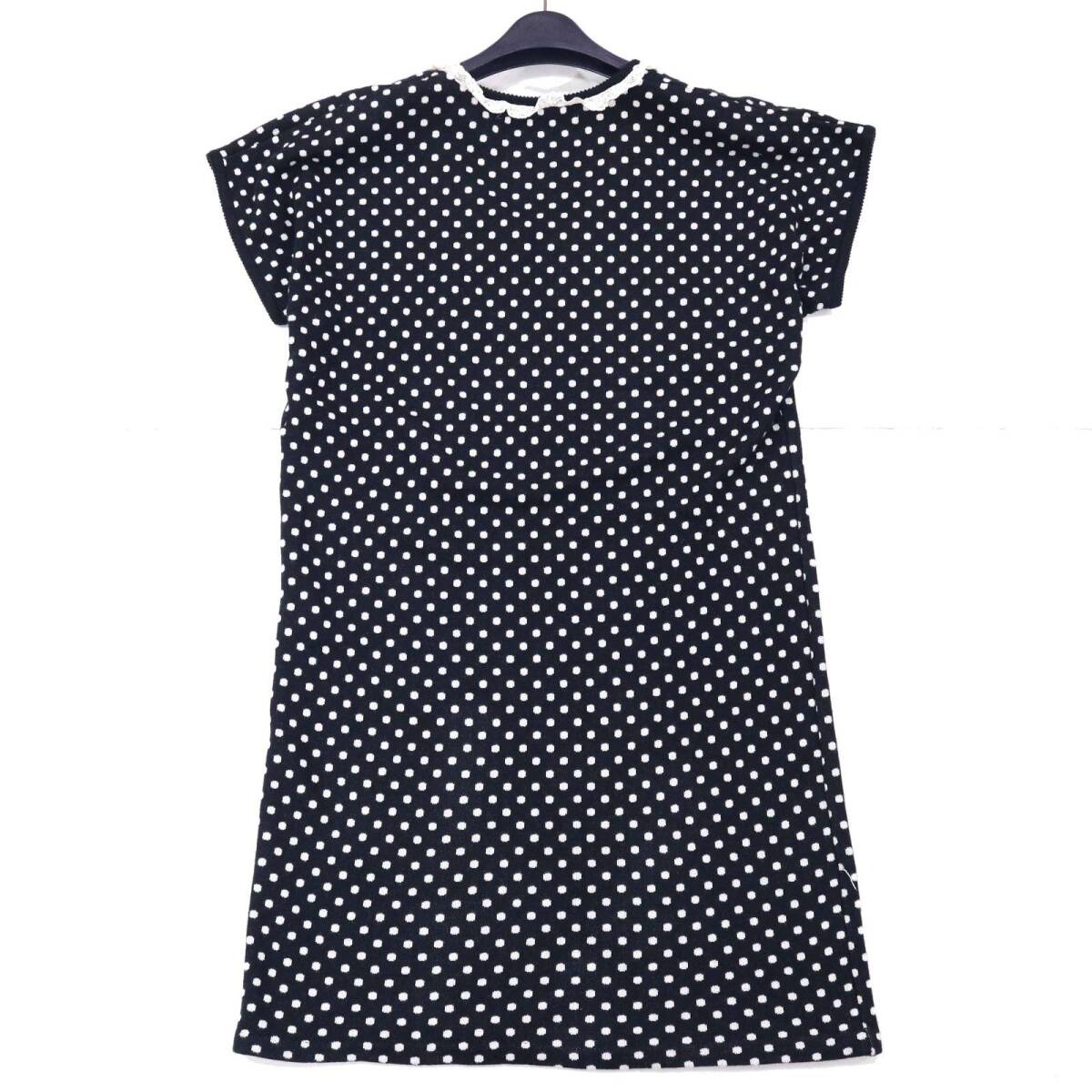 PINK HOUSE ピンクハウス 襟レース♪ 半袖 ドット柄 ニット チュニック カットソー Sz.F レディース 黒_画像5