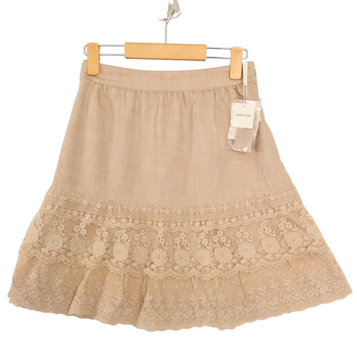 【新品 未使用】 L'EST ROSE レストローズ 春夏 ストレッチ★ フローラルレース フレア ミニ スカート Sz.2 レディース_画像1