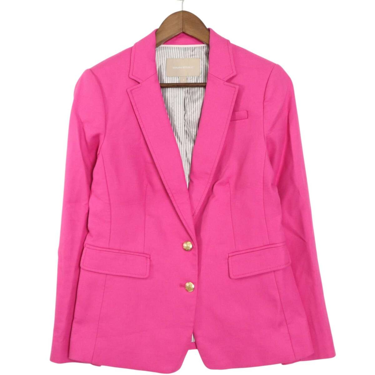 Banana Republic バナナリパブリック 通年 裏ストライプ★ 金ボタン テーラード ジャケット ブレザー Sz.4　レディース_画像1
