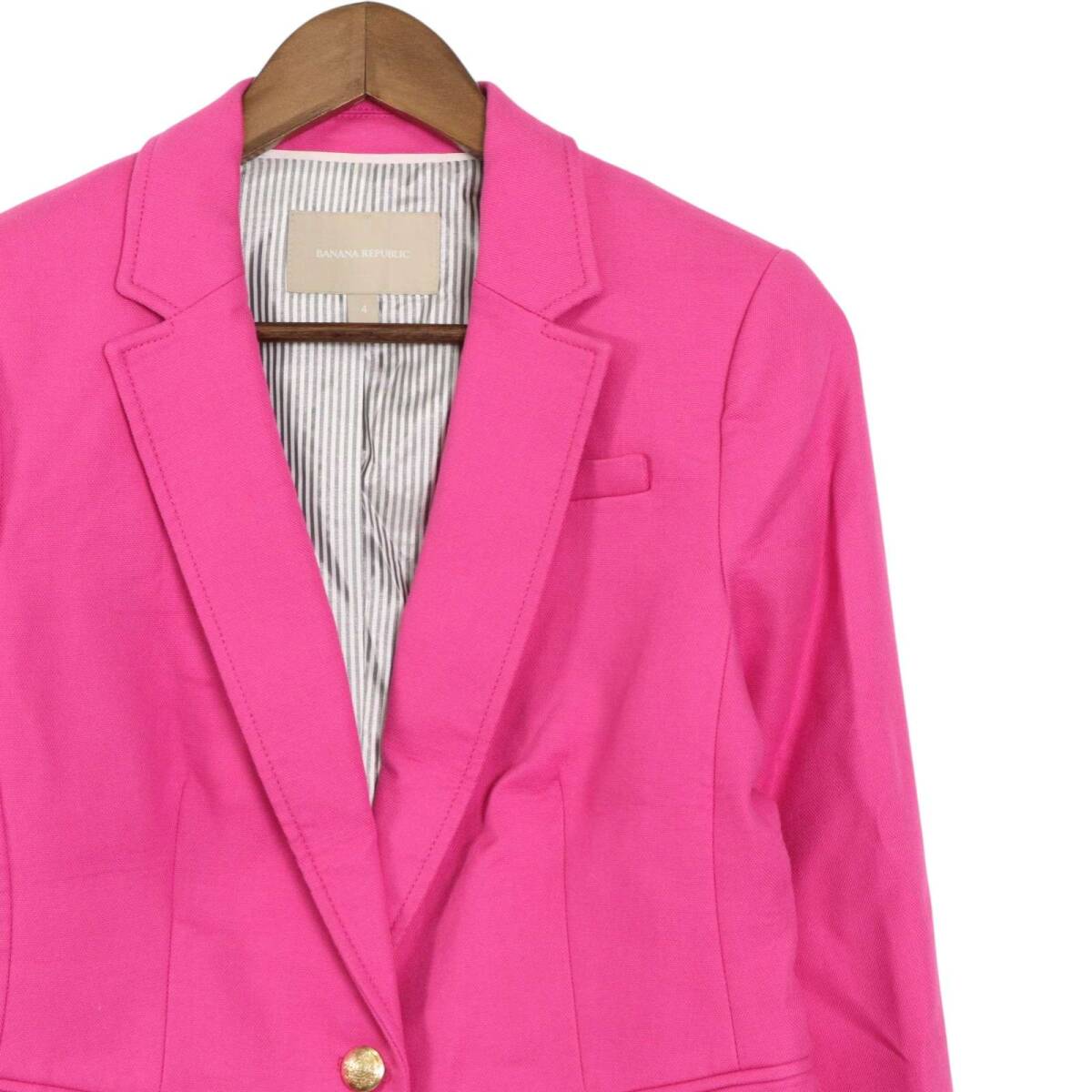 Banana Republic バナナリパブリック 通年 裏ストライプ★ 金ボタン テーラード ジャケット ブレザー Sz.4　レディース_画像2