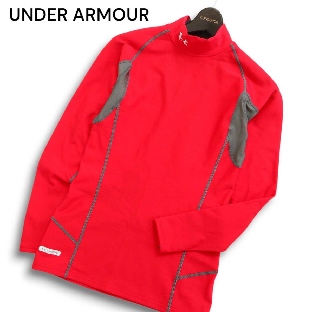 UNDER ARMOUR アンダーアーマー ロゴ刺繍★ 裏起毛 長袖 モックネック プルオーバー シャツ Sz.MD メンズ トレーニング_画像1