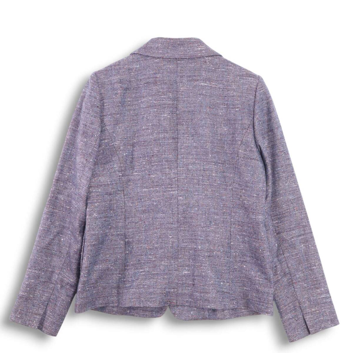 Leilian レリアン 秋冬★ F.LLI CERRUTI シルク ウール ツイード テーラード ジャケット Sz.9 レディース ネイビー 日本製_画像4