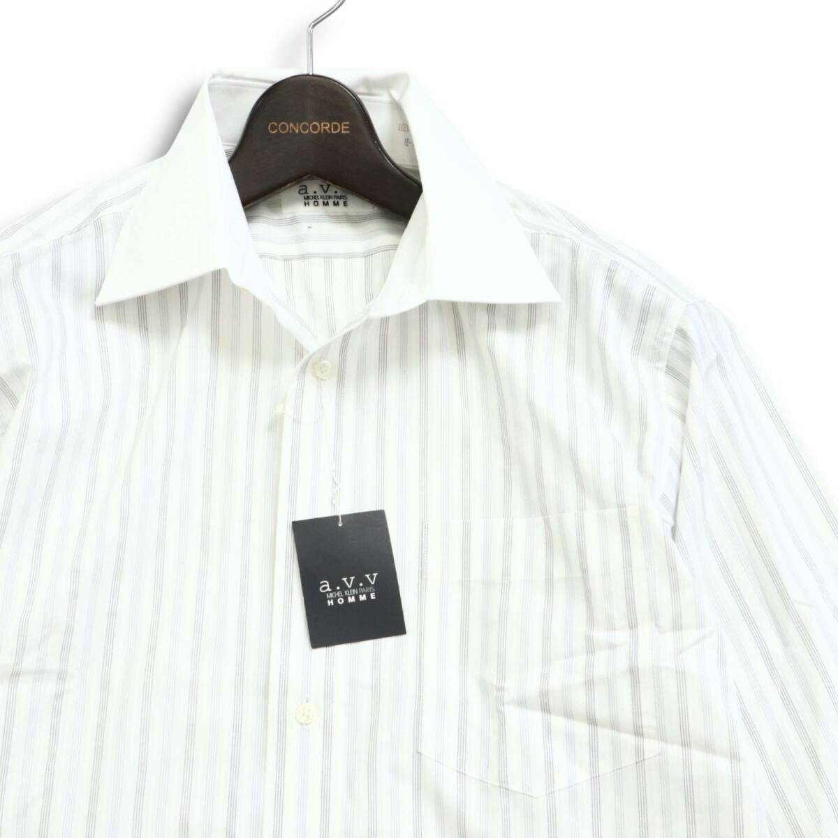 未使用★ a.v.v. HOMME アーヴェヴェオム 通年 長袖 ストライプ クレリック シャツ ワイシャツ Sz.M-82 メンズ ビジカジ_画像2