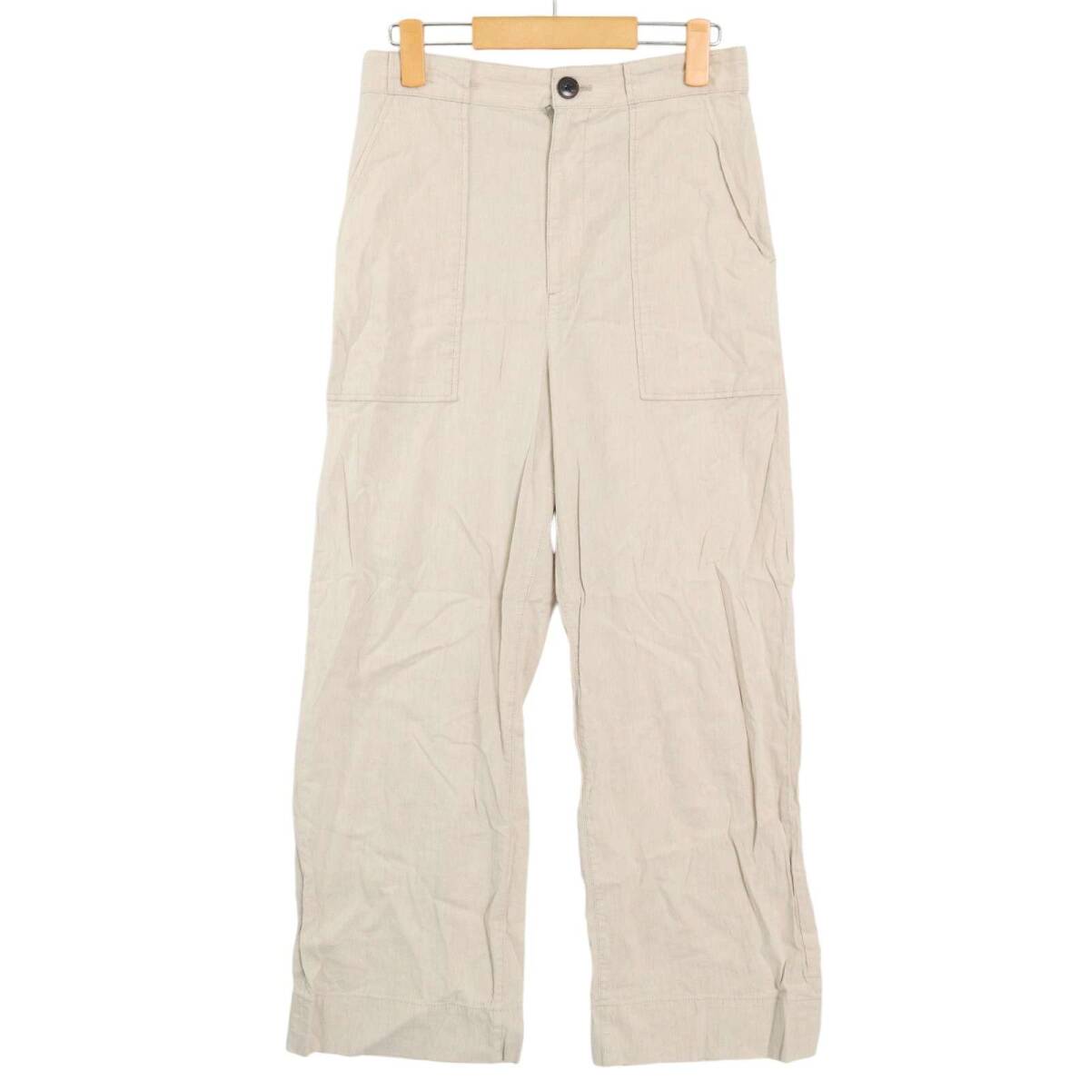 MACPHEE TOMORROWLAND マカフィー 春夏 ストレッチ★ レーヨン 麻 ワイド パンツ ワーク Sz.36 レディース_画像1