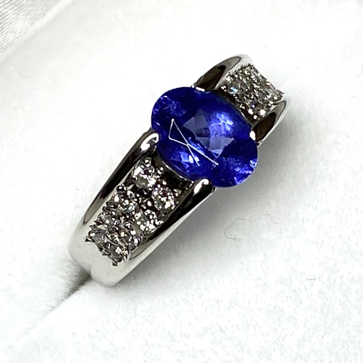 ☆【KJC】Pt900(プラチナ) タンザナイト 1.34ct/ダイヤモンド 0.26ct 刻印 リング/指輪 サイズ約10番弱 ソーティング付_画像2