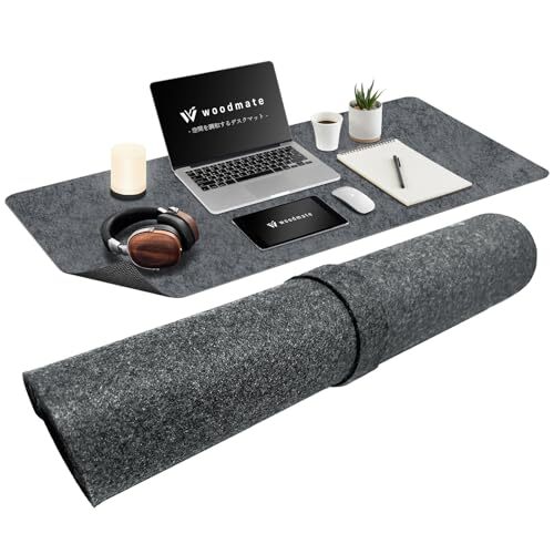Woodmate 空間を調和するフェルトデスクマット 『空間デザイナー監修』 フェルト 裏面ゴム デスクパッド (メディアムグレー large)_画像1