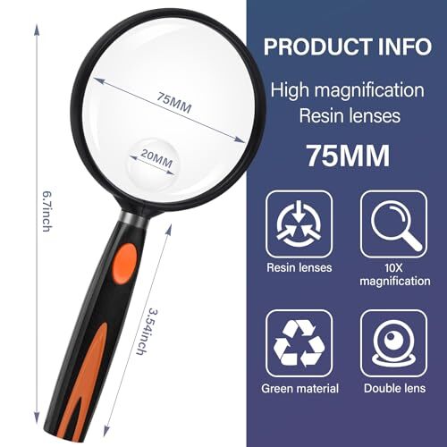  увеличительное стекло 10 раз .30 раз в наличии лупа значительно легктй для просмотра легкий простой диаметр 75mm. чтение . удобный размер ( orange / черный ) 0502-O