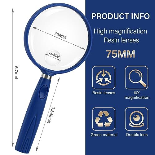  увеличительное стекло 10 раз .30 раз в наличии лупа значительно легктй для просмотра легкий простой диаметр 75mm. чтение . удобный размер ( голубой ) 0501-Blue