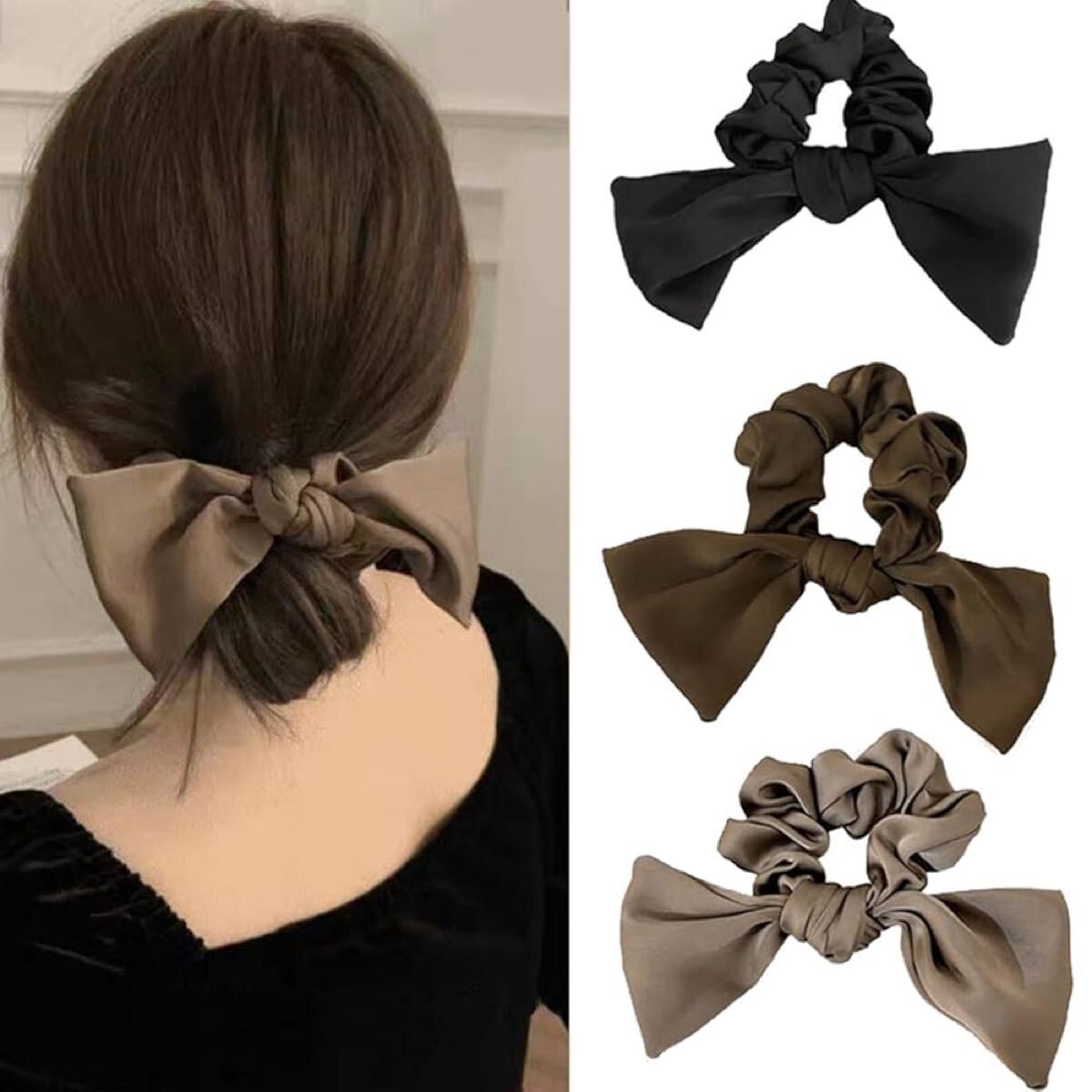 2300416☆ 3本セット シュシュ ヘアゴム，BetterJonny シュシュおしゃれ 大人 ヘアゴム おしゃれ サテンシュシュ ボリューム_画像1