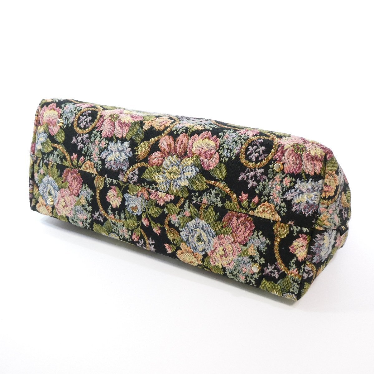 シンクビー プロント トートバッグ 黒 ブラック 花柄 ゴブラン織 ジャガード イタリア・テキスノヴァ社製 Think Bee ! 美品◆TS8_画像5