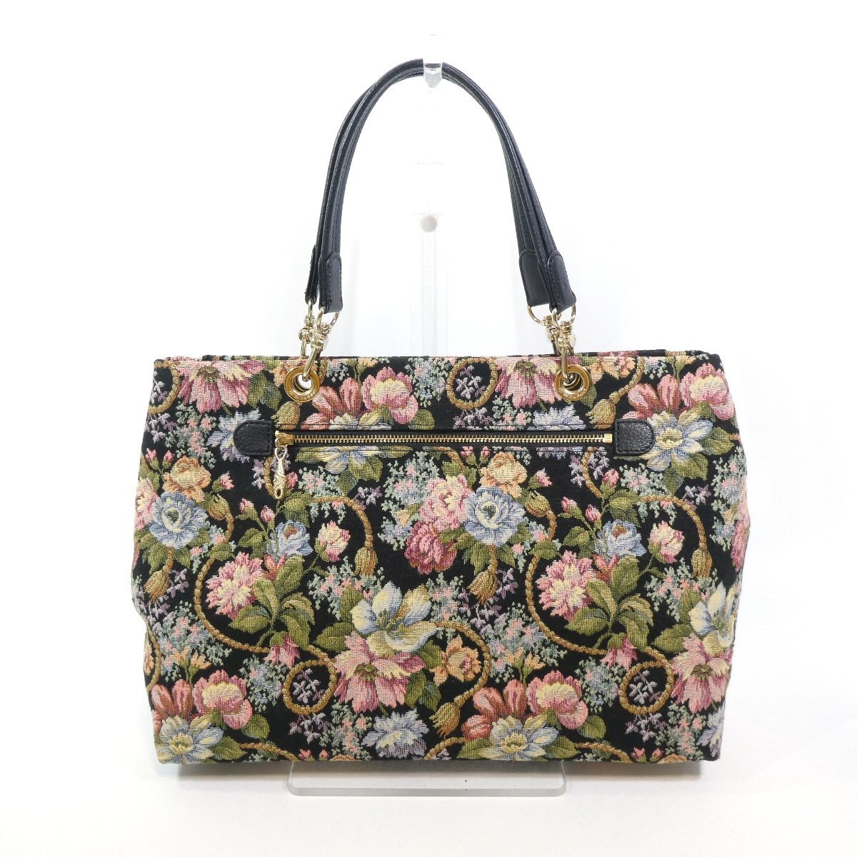シンクビー プロント トートバッグ 黒 ブラック 花柄 ゴブラン織 ジャガード イタリア・テキスノヴァ社製 Think Bee ! 美品◆TS8_画像2