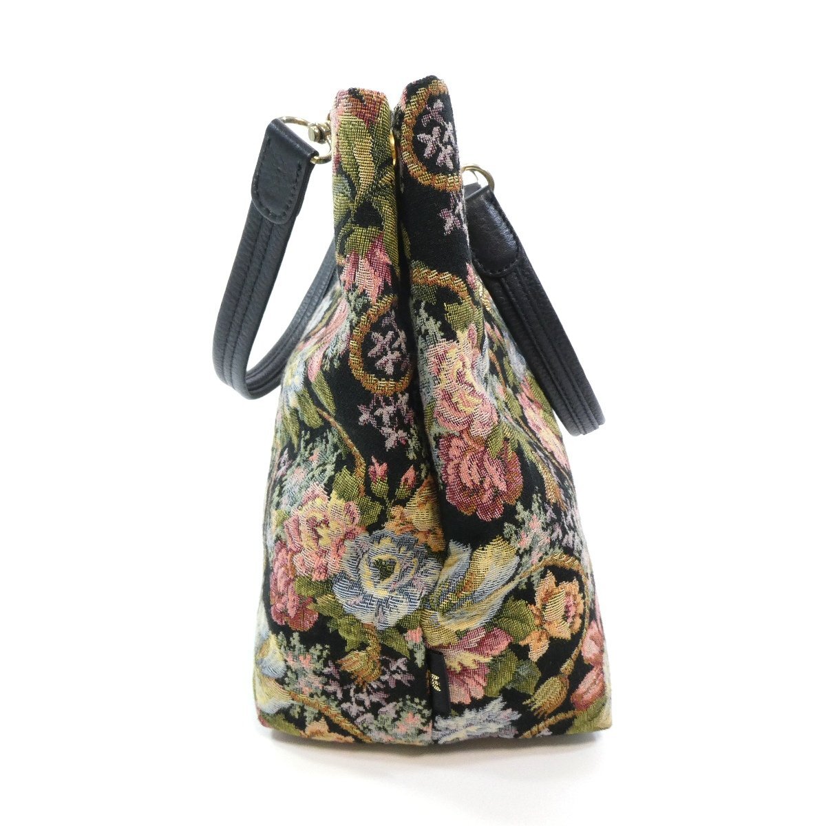 シンクビー プロント トートバッグ 黒 ブラック 花柄 ゴブラン織 ジャガード イタリア・テキスノヴァ社製 Think Bee ! 美品◆TS8_画像3