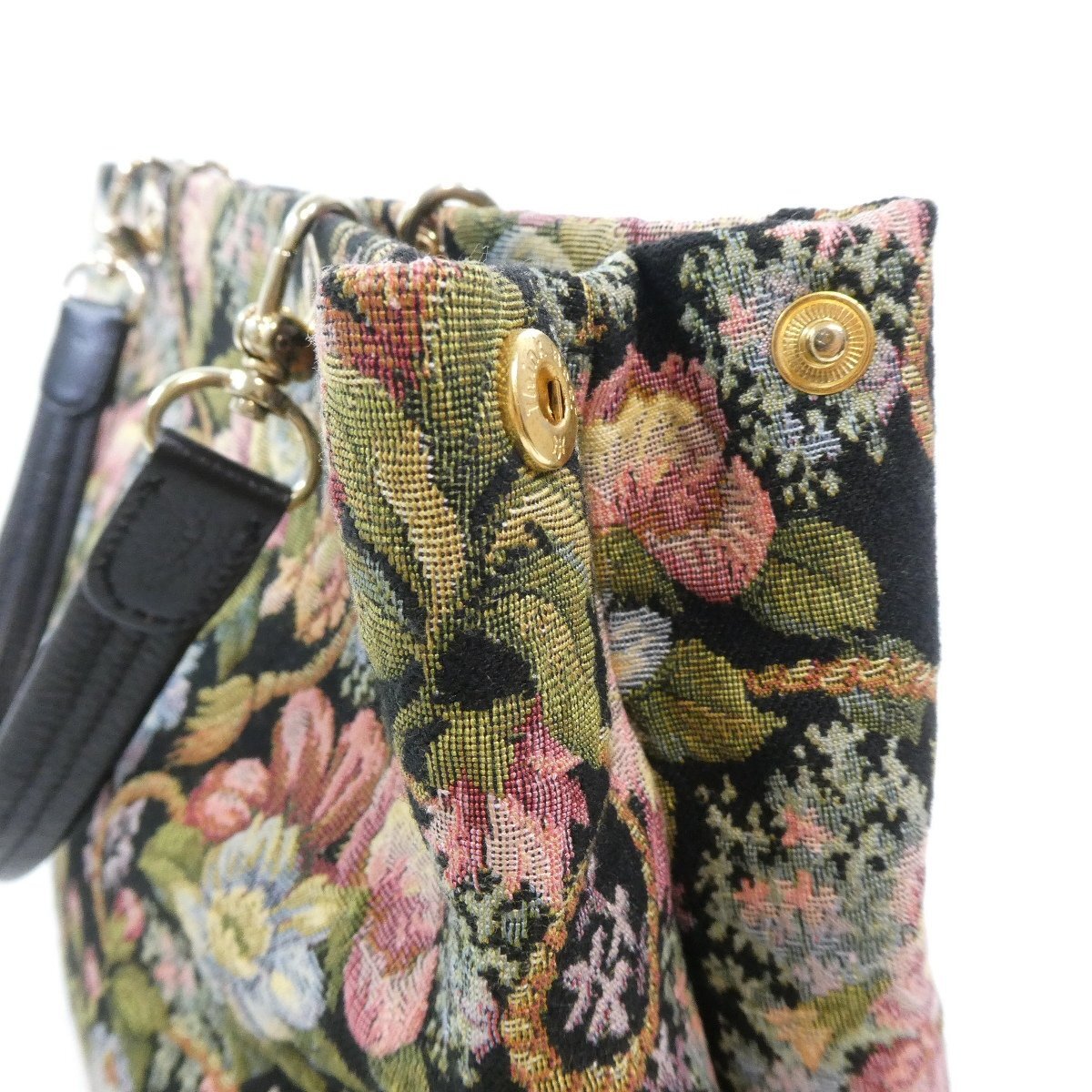 シンクビー プロント トートバッグ 黒 ブラック 花柄 ゴブラン織 ジャガード イタリア・テキスノヴァ社製 Think Bee ! 美品◆TS8_画像4