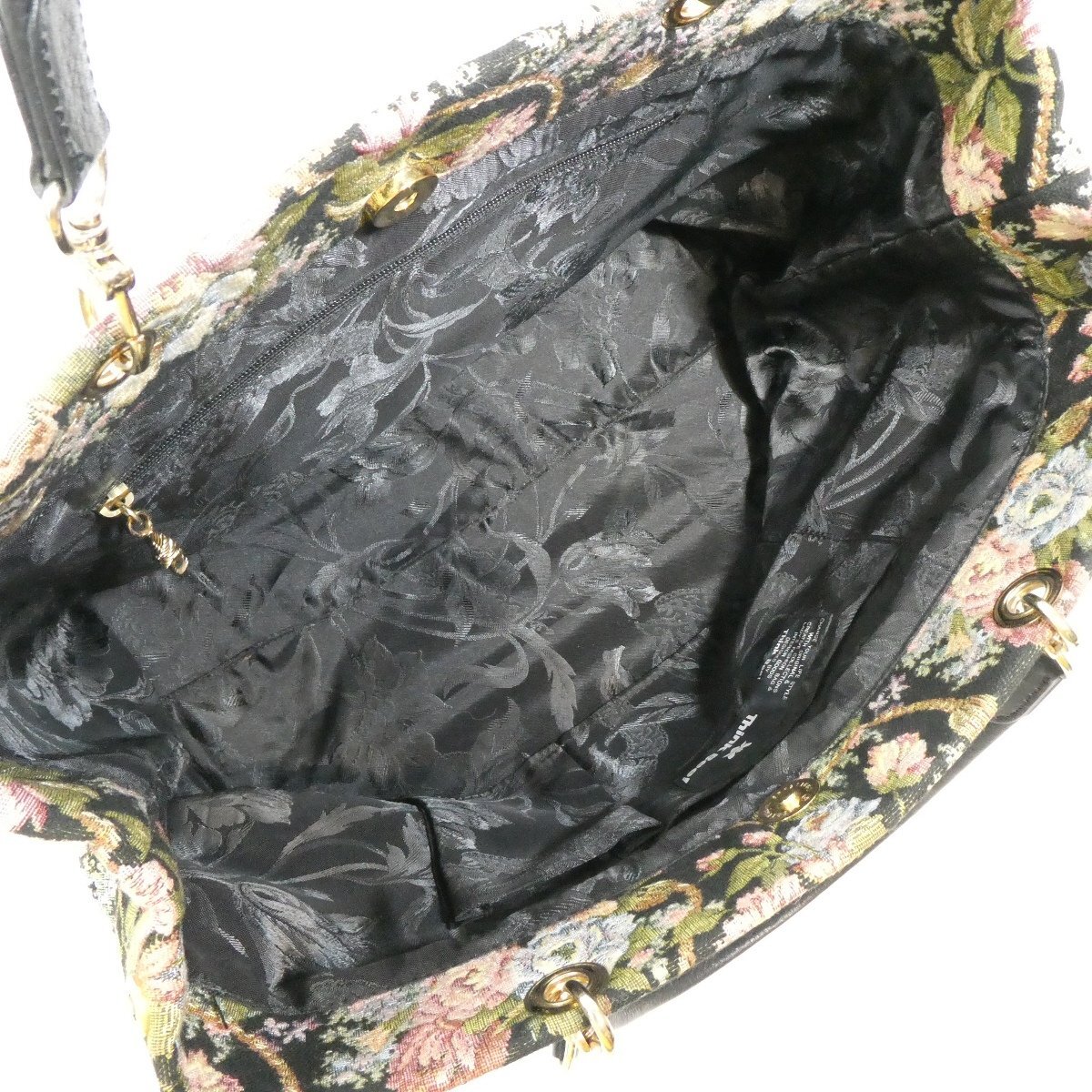 シンクビー プロント トートバッグ 黒 ブラック 花柄 ゴブラン織 ジャガード イタリア・テキスノヴァ社製 Think Bee ! 美品◆TS8_画像7
